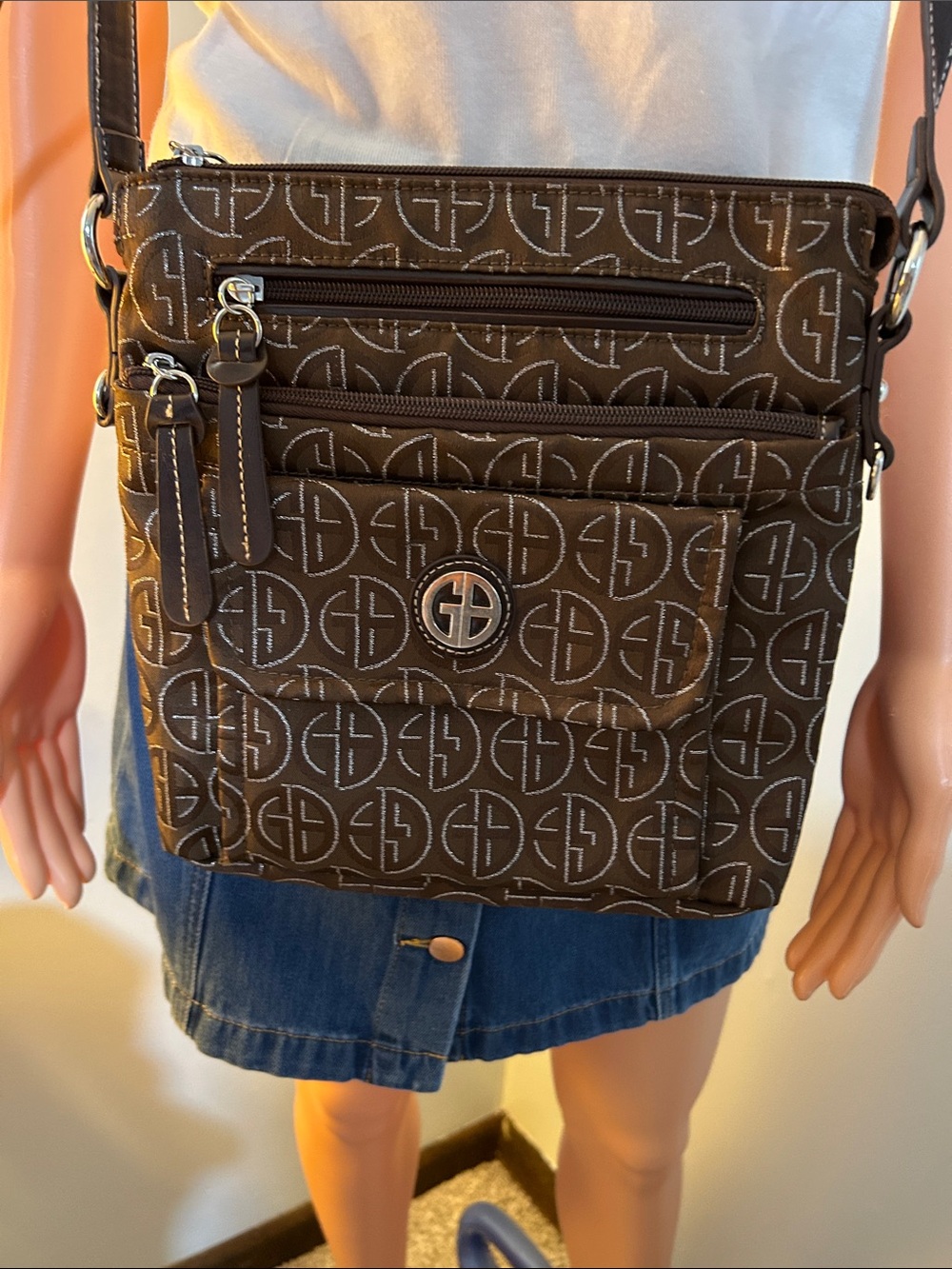 Gianni Bernini Brown Logo-Print Crossbody Bag